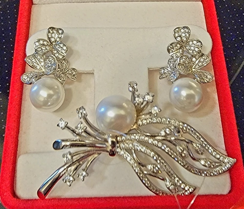 Sterling Silver 925 Earrings and Brooch Set Made in Russia