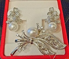 Sterling Silver 925 Earrings and Brooch Set Made in Russia