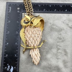 Vintage Lucca Razza Necklace Gold Tone Owl Heavy 20” READ
