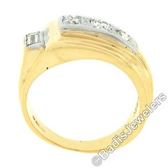 Unisex Vintage 14k TT Gold 0.66ctw European & Baguette Diamond Buckle Band Ring