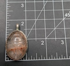 Sterling Silver Rutilated Quartz Carved Scarab Beetle Egyptian Revival Pendant