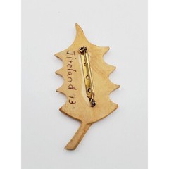 wood leaf brooch pin 3 1/8″