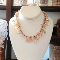 Vintage Dyed Seashell Shell Necklace Fringe Boho Beach Coastal Mermaidcore Beach