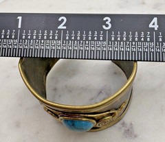 Vintage Artisan Jewelry Cuff Bracelet Handmade Blue Stone Mixed Metals Brutalist