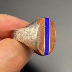 Vintage Lapis Goldstone Mexico Sterling Silver Ring Size 11.25