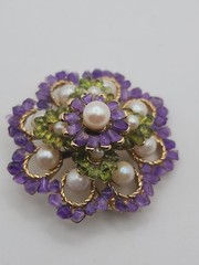 Swoboda Pearl Amethyst Peridot Pin Minty!