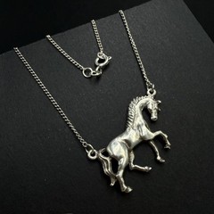 Vintage USSR 916 Silver Horse Pendant Necklace Soviet Armenian Jewelry 1980 6.9g