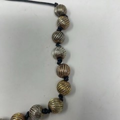MONET Vintage Brass and Gold Round Beads on Black Cord Necklace