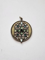 Art Nouveau Art Deco Style Pendant Green & Gold Tone Cross