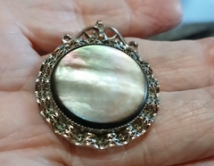 Sorrento Abalone Shell Round Pendant Filagree Work Vintage Sterling Silver 925
