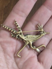 VINTAGE SWOBODA Bird – ROAD RUNNER Brooch Pin Signed GREEN Jewels Jade?