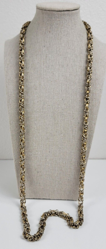 Vintage Silver And Gold Tone Fancy Chain Necklace 37 Inch Spring Ring Clasp