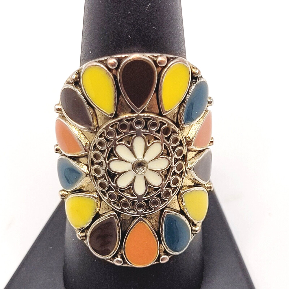 Southwestern Style Native Design Flower Blossom Vintage Silver Tone Ring 8.5