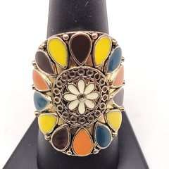 Southwestern Style Native Design Flower Blossom Vintage Silver Tone Ring 8.5
