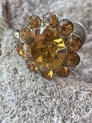 VTG yellow gold screwback rhinestone round earrings Retro Costume Casual Dress