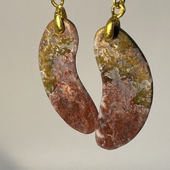 Crazy Lace Agate Boomerang Earrings Gold French Wire lightweight Gemstone Boho