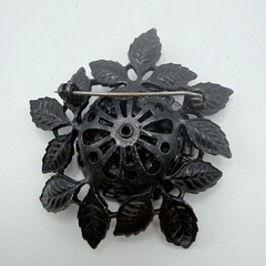 Albert Weiss Black Rhinestone and Enamel Flower Pin Brooch Signed Vintage