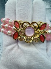Vintage Trifari Gold-Tone 3 Strand Bracelet w/ Ornate Floral Centerpiece Clasp