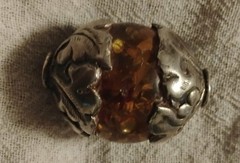 Large Vintage Tibetan Amber Bead w/ Ornate Silver 1.75″ x 1.25″