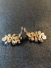 Vintage Amber And Rhinestone And Aurora Borealis Brooch Set With Clip Earrings