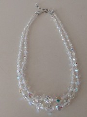 Quality 60’s Aurora Borealis Two Strand Graduated 20″ Rhinestone Clasp Necklace