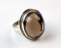 Elegant Fine Brown Smoky Quartz 925 Sterling Silver Oval Ring US#8