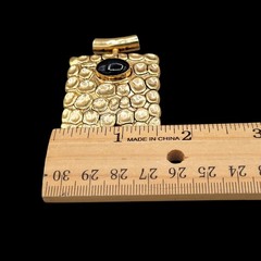 Square Shaped Pendant Textured Nuggets Black Bead Center Signed Best Vtg 1990s