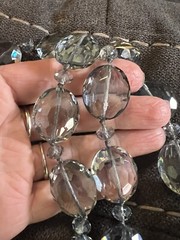 Beautiful Vintage Faceted Gray Glass & Crystal 24MM Beaded Statement Necklace