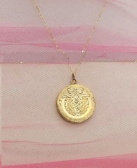 BOW Vintage LOCKET Gold Filled Y GF Necklace Antique Pendant Thick Hand Engraved