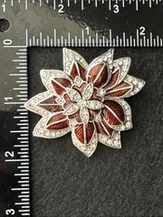VTG Monet Signed Silver Tone Flower Brooch Brown Enamel Clear Rhinestones