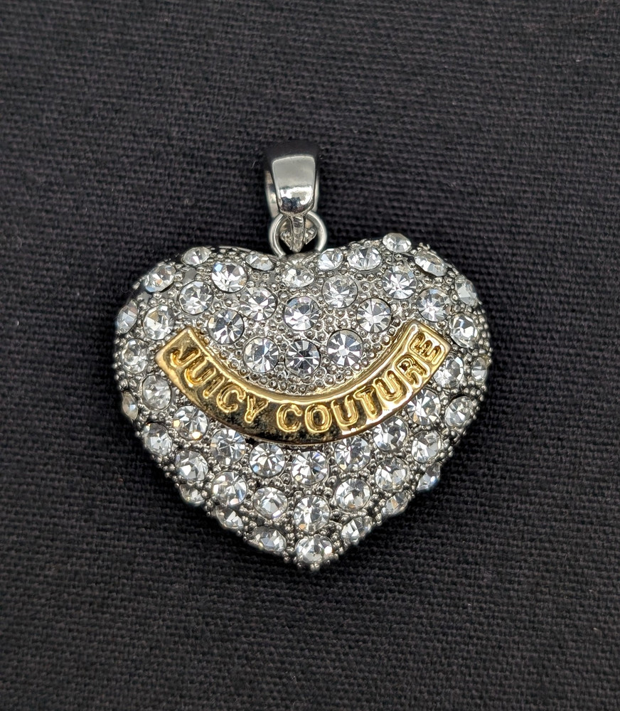 Vintage Juicy Couture Y2K Pave Puff Heart Rhinestone Pendant/Charm Silver Tone