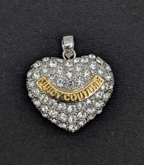 Vintage Juicy Couture Y2K Pave Puff Heart Rhinestone Pendant/Charm Silver Tone