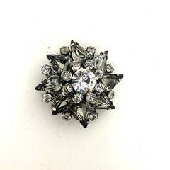 Vintage Miriam Haskell Signed Rhinestone Starburst Brooch Smoky Gray Navette Mid