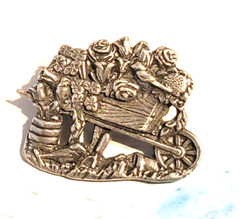 Pewter Brooch Pin Birds and Blooms, 2001 wheelbarrow & flowers Floral sf-59