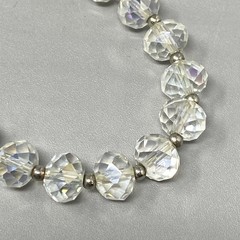Vintage Aurora Borealis Crystal Glass Beaded Bracelet Stretch Faceted 6″