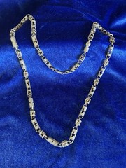 Vintage Sterling Roman Cross Shield &Columns Barrel Bead Handmade Necklace Nice!