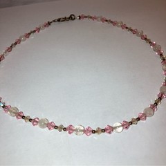Vintage Y2K Pink Faceted Crystal Silver Beaded Choker Necklace Summer Jewelry