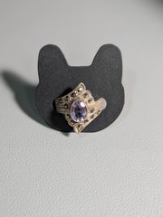 VTG SterlingSilver FAS Marcasite Amethyst Shield RingS6.5 February Birthstone