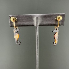 Vintage GF Seahorse Earrings Brown Beige Translucent Light Weight Screw Back