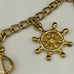 Vintage Nautical Charm Bracelet Gold Tone Chain 8 Charms Enamel Boat Anchor 6.75