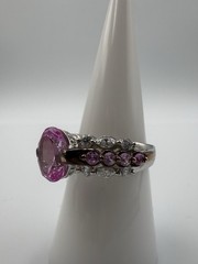 925 Sterling Silver Pink Topaz Oval With White And Pink Topaz Accents Size 8