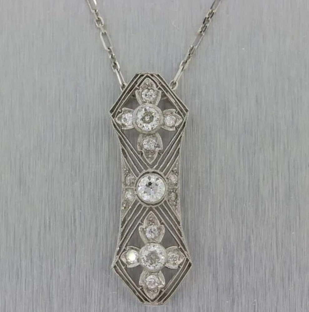 2Ct Art Deco Style Lab-Created Diamond Engagement Gift 14k White Gold FN Pendant