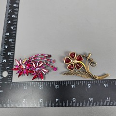 4 Vintage Aurora Borealis Rhinestone Crystal & Floral Brooches Gold/Silver Tone