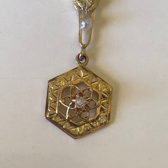 Vintage 10k FILIGREE PENDANT GREEN PINK GOLD