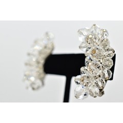 Laguna Vintage Clip On Crystal Earrings Clear Climber Bridal Signed 1950s A24