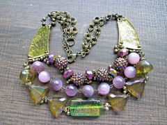 Vintage Statement Necklace Chunky Multi Strand Beads Glass & Lucite AB Chain