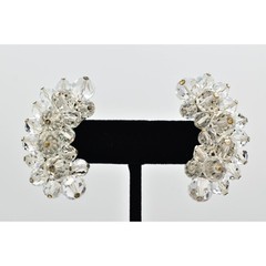 Laguna Vintage Clip On Crystal Earrings Clear Climber Bridal Signed 1950s A24