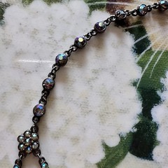 Vintage TARA Aurora Borealis Crystal Festoon Necklace Smoky Drops Gunmetal Chain