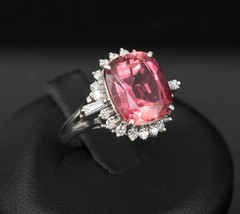 Fine 4.97ct Natural Pink Tourmaline & 0.42ct Diamond Platinum Halo Ring Size 5.5