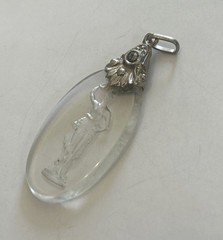 Vintage Glass Intaglio Lady Pendant Necklace Reverse Carved Oval